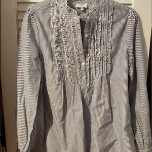 Crown & Ivy blue/ white striped top with ruffles